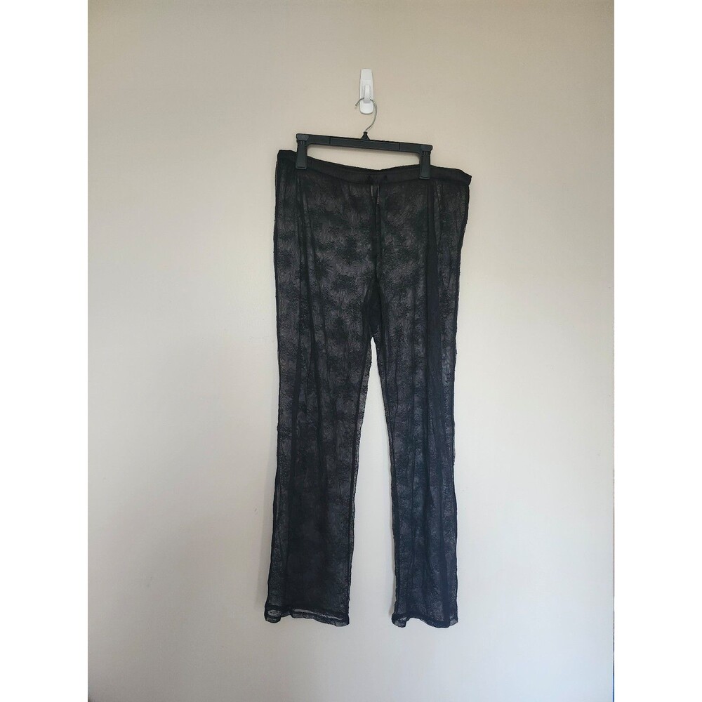 Victoria’s Secret Black Lace Wide Leg Sheer Intimate Pants Drawstring Waist L